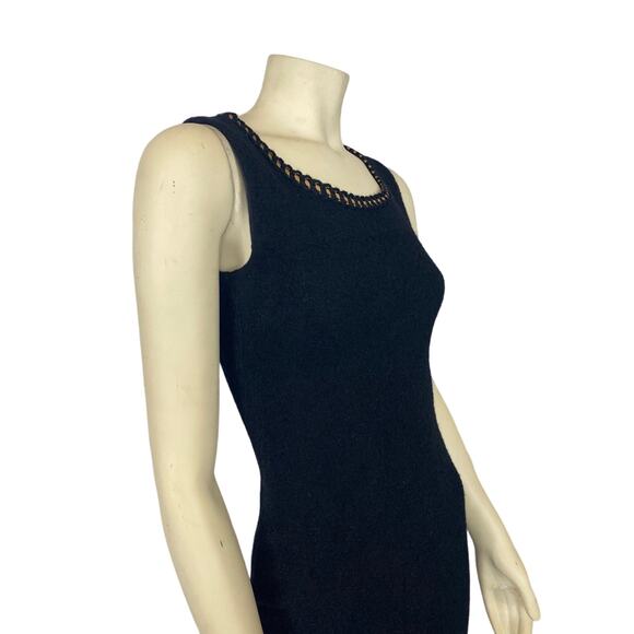 Betsey Johnson Luxe boucle black dress gold braided trim virgin wool size medium - Picture 4 of 12